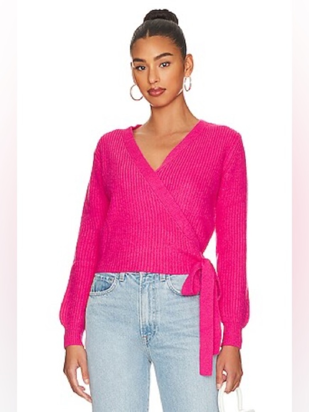 NWOT Lovers and Friends Size M Lisseth Wrap Sweater - Hot Pink